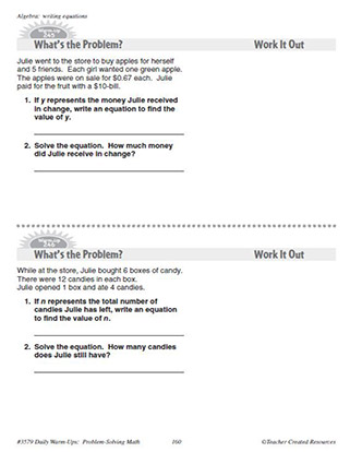 Algebra Daily Math Warm-Ups and Answe Key Grade 4-6
