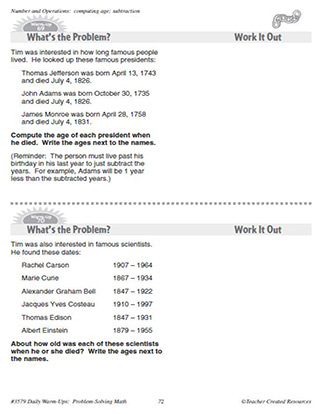 Number and Operations Daily Math Warm-Ups and Answe Key Grade 4-6