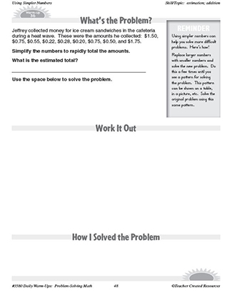 Using Simpler Numbers Daily Math Warm-Ups and Answer Key Grade 5-7