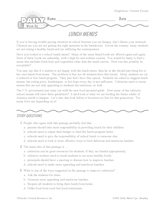 School Lunches Reading Warm-Up
