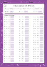 Times Tables for Division: Dividing by 2, 3, 4, 5, 6, 7, 8 & 10